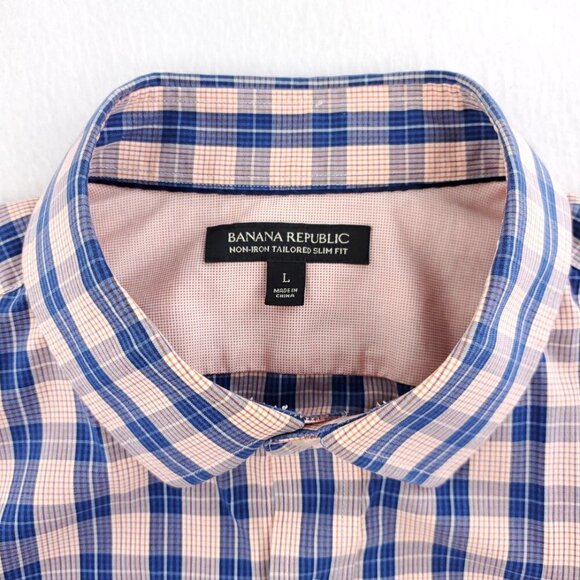 Banana Republic Non-Iron Tailored Slim Fit Shirt Plaid Cotton Men Large - Picture 2 of 10